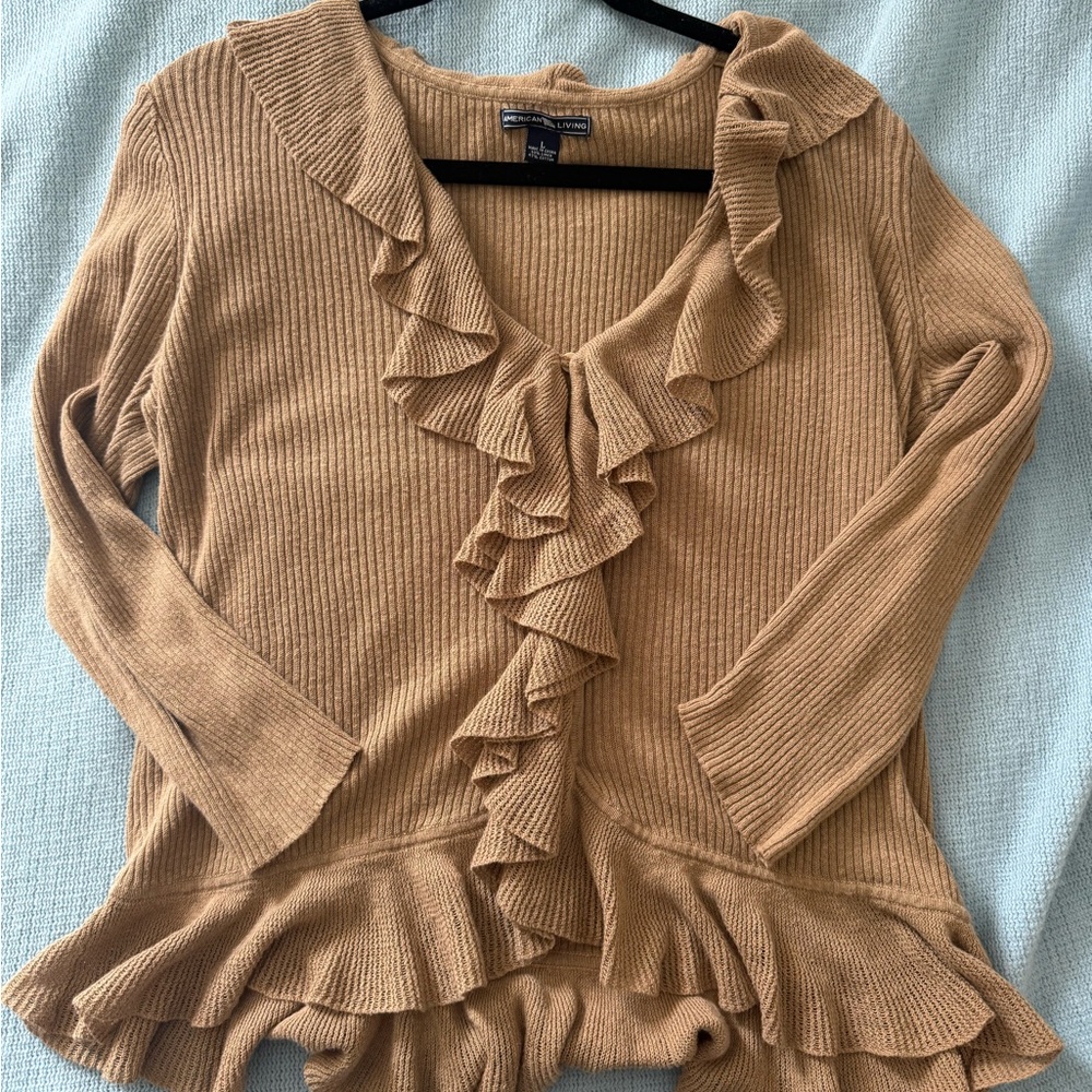 Tan Ruffled Sweater - Picture 1 of 2